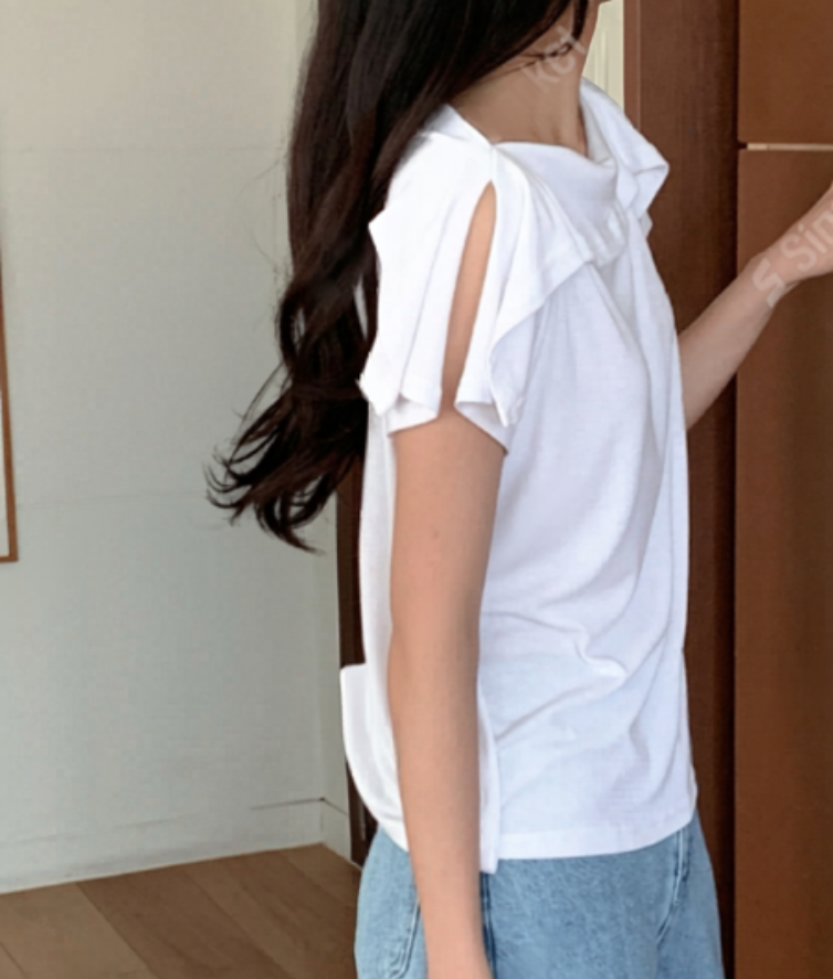 LBN60603韓國斜肩垂領開衩袖上衣｜韓系柔軟垂墜短袖 Tee Korean Draped Neck Top