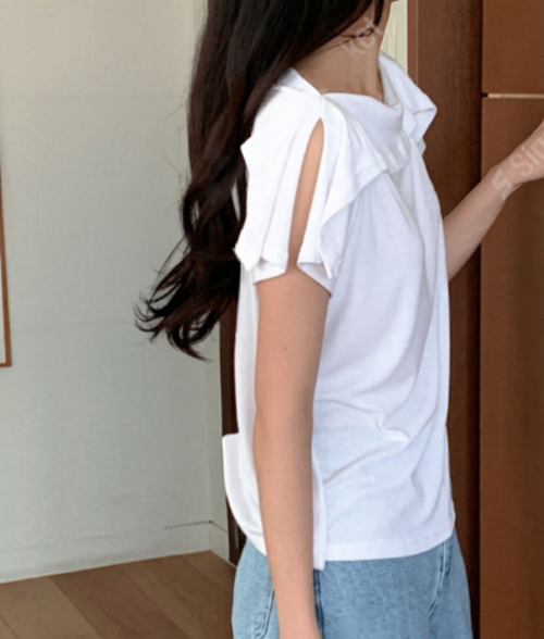 LBN60603韓國斜肩垂領開衩袖上衣｜韓系柔軟垂墜短袖 Tee Korean Draped Neck Top