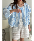 LVN60602韓國鏤空刺繡蕾絲短版外套｜韓系布包鈕輕薄 Jacket Korean Embroidered Lace Jacket