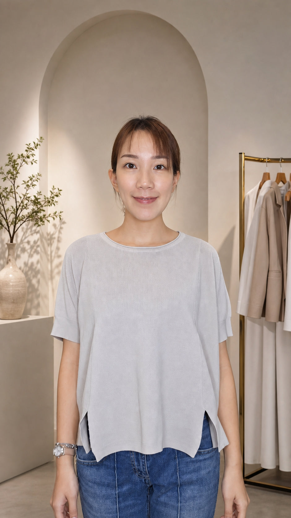 韓國輕薄寬鬆側開衩上衣｜韓系百搭短袖針織 Tee Korean Loose Knit Top