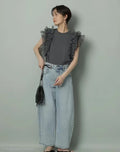LS60615韓國立體荷葉薄紗拼接無袖上衣｜韓系氣質 Ruffle Tulle Top