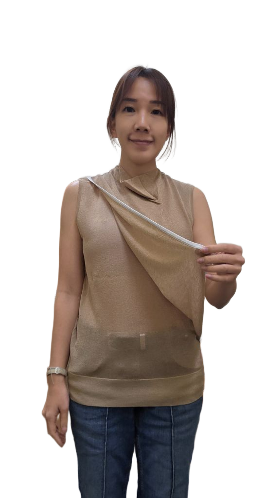 LS60619光絲不對稱交叉領無袖針織背心 | 撞色滾邊小企領上衣 Korean Draped Knit Vest TOPS