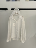 韓國BUTTER蕾絲連帽條紋長袖襯衫 | 法式田園刺繡披肩上衣 Korean Lace Hooded Stripe Shirt