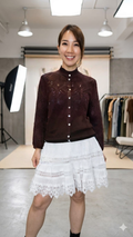 韓國鏤空針織立領開襟上衣 | 法式透視花紋長袖薄外套 Korean Lace Knit Cardigan