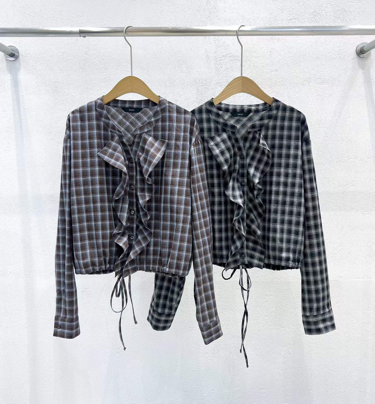 E14 Check Frill Blouse