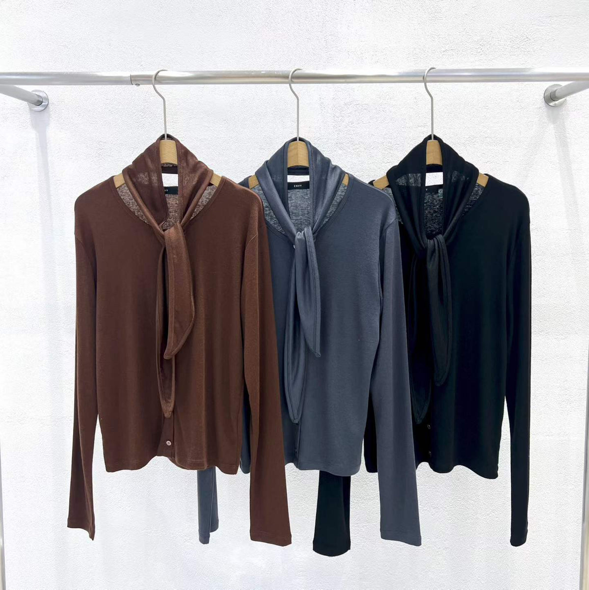 E21 Scarf Set Wool Button Long Sleeve T-shirt
