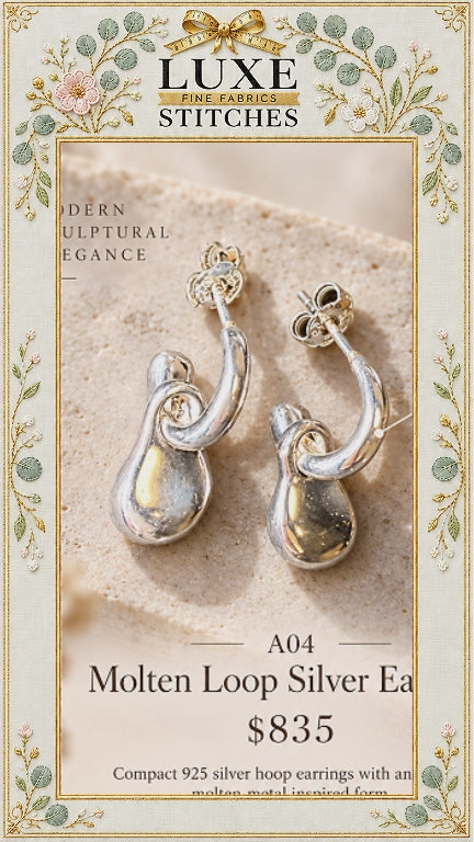 A04 Molten Loop Silver Earrings