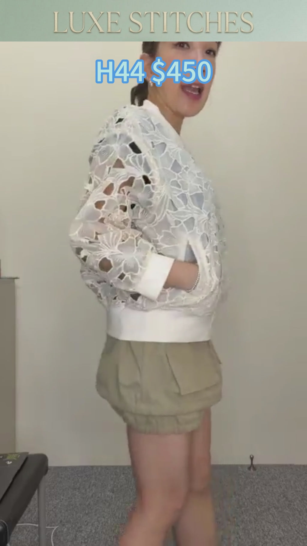 H44｜花卉鏤空蕾絲拉鏈外套｜Floral Lace Zip-Up Jacket