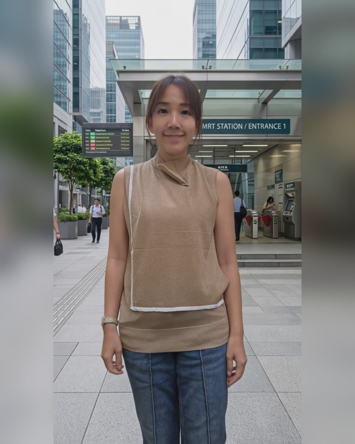 LS60619光絲不對稱交叉領無袖針織背心 | 撞色滾邊小企領上衣 Korean Draped Knit Vest TOPS