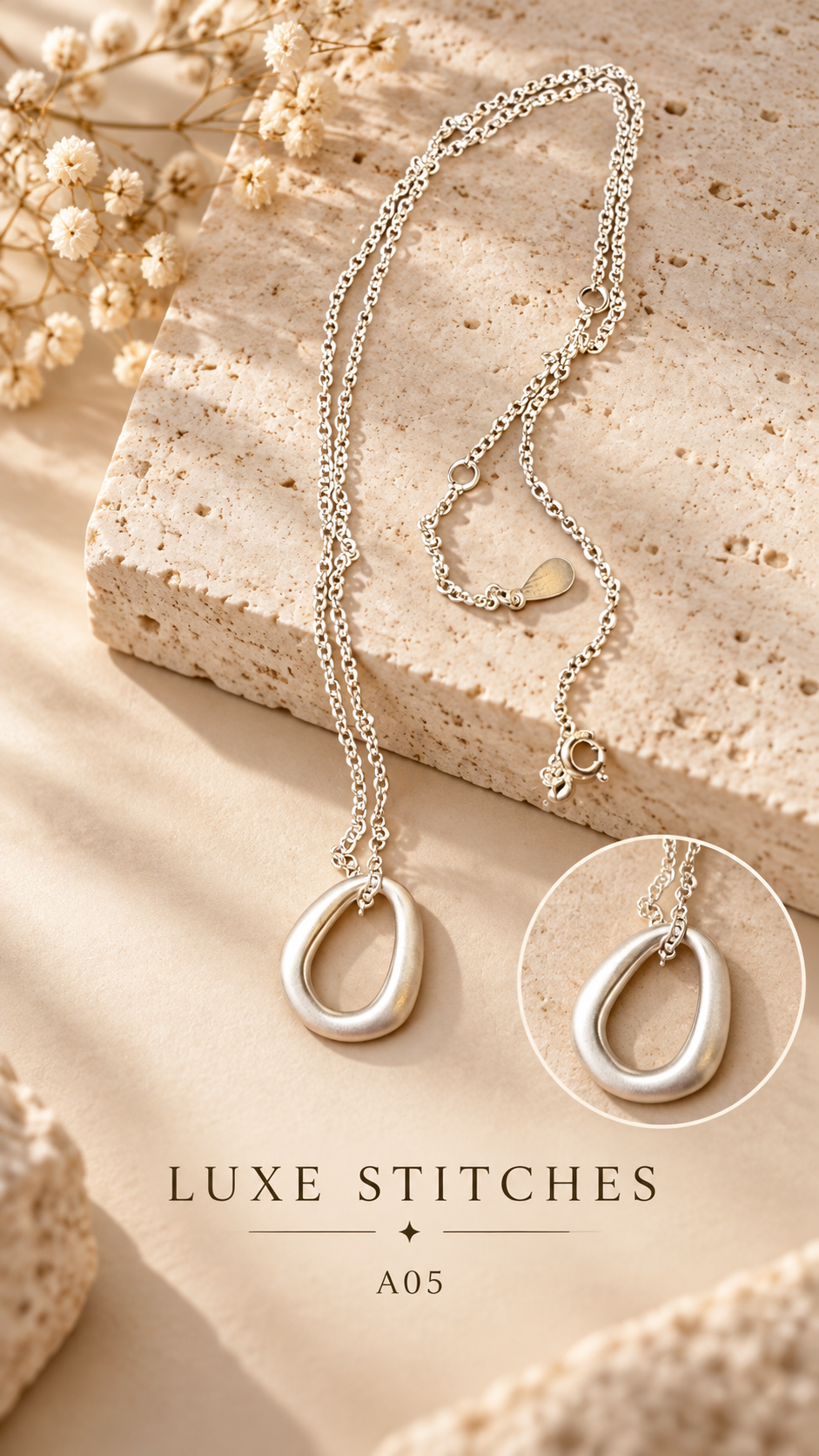 A05 Soft Oval Matte Silver Necklace