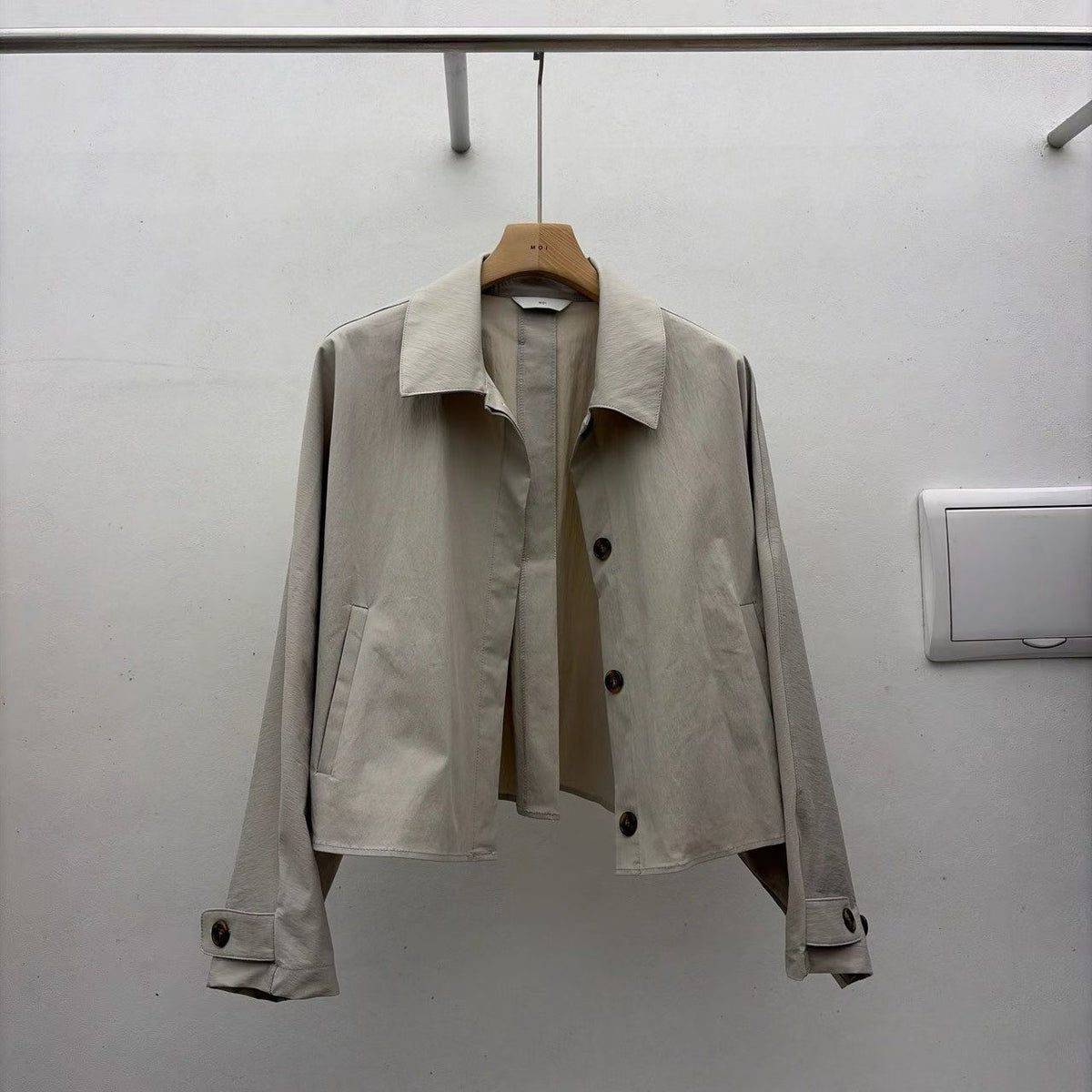 Hidden Button Cropped Jacket