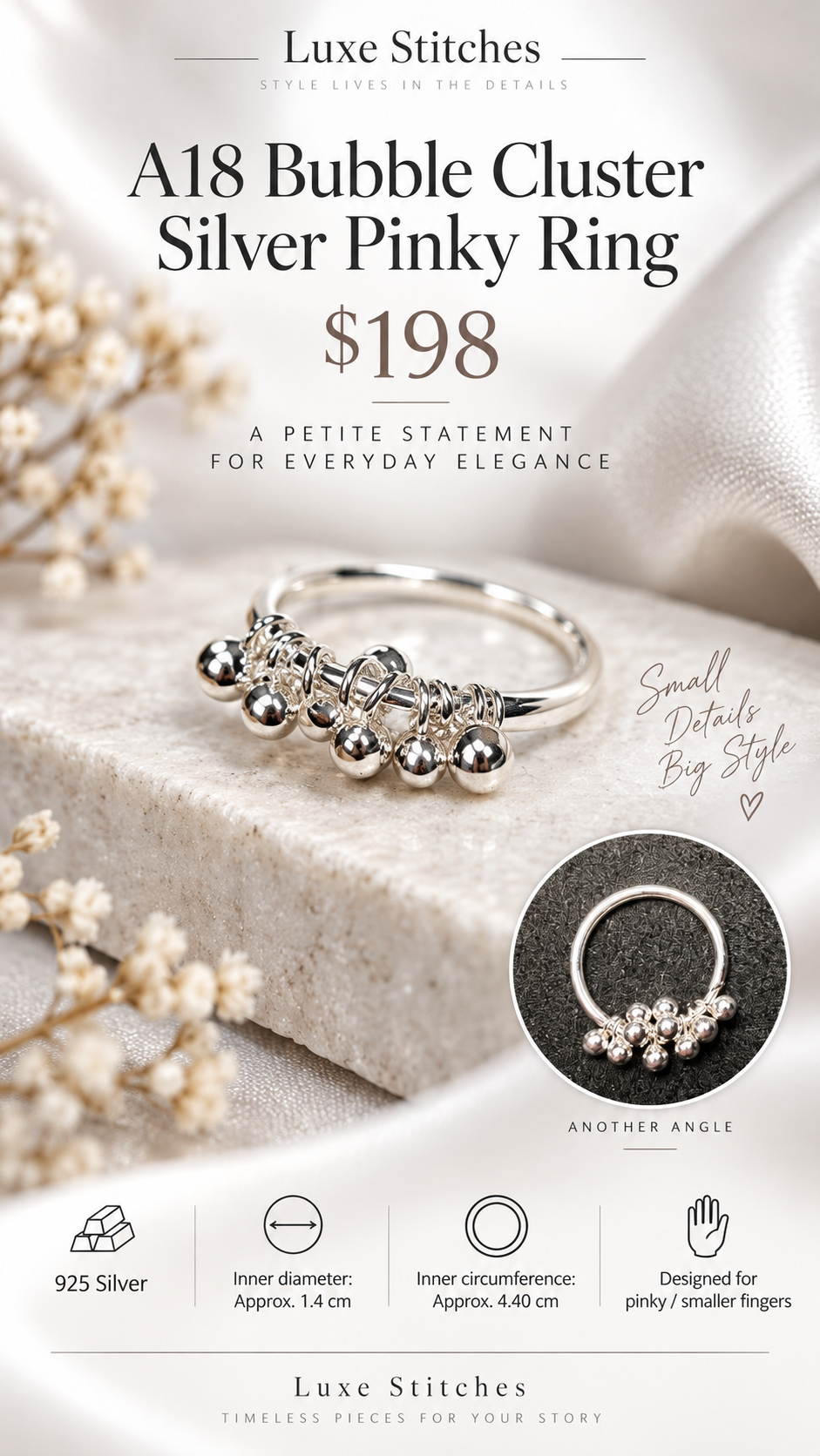 A18 Bubble Cluster Silver Pinky Ring