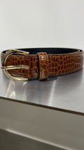 H69 Brown Croc-Embossed Belt with Gold Buckle｜啡色鱷魚紋金扣腰帶
