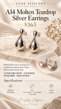 A14 Molten Teardrop Silver Earrings