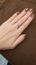 A56 polished 925 sterling silver rounded band ring worn on a hand, Korean ring size 14.